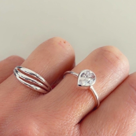 Sterling Silver Pear Diamond Ring - Picture 2 of 6